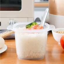 1pc New Double Handle Rice Cooker With Lid And Draining Hole, Microwaveable, Great For Brown Rice, Refrigeration, And Steaming - White - View 3