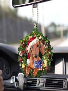 1入組腊肠犬帶聖誕帽和花圈裝飾掛飾,適用於汽車、聖誕樹、家庭裝飾 - 彩色 - 查看 6