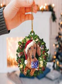 1入組腊肠犬帶聖誕帽和花圈裝飾掛飾,適用於汽車、聖誕樹、家庭裝飾 - 彩色 - 查看 3