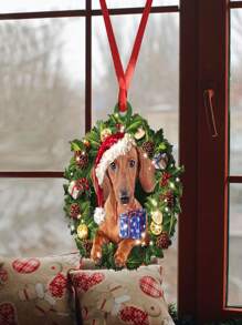 1入組腊肠犬帶聖誕帽和花圈裝飾掛飾,適用於汽車、聖誕樹、家庭裝飾 - 彩色 - 查看 4