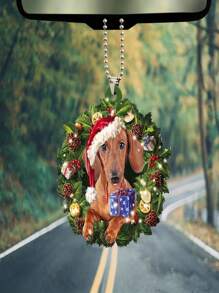 1入組腊肠犬帶聖誕帽和花圈裝飾掛飾,適用於汽車、聖誕樹、家庭裝飾 - 彩色 - 查看 5