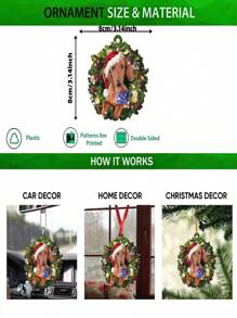 1入組腊肠犬帶聖誕帽和花圈裝飾掛飾,適用於汽車、聖誕樹、家庭裝飾 - 彩色 - 查看 2