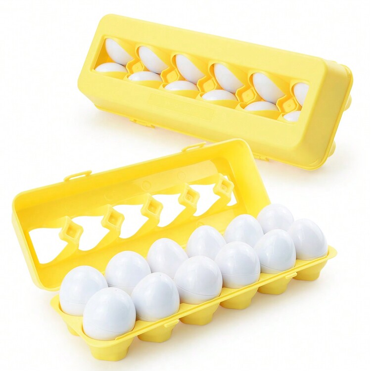 12 顆數字和圖形扭蛋,早教配對和腦筋急轉彎玩具,逼真假裝蛋,適合寶寶 Diy 和認知,非常適合室內親子互動 - LB33-3 圖形配對聰明蛋 - 查看 4