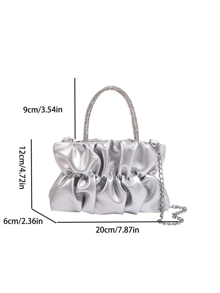 1 Piece Of Silver PU Pleated Stylish Simple New Versatile Tote Bag For Women's Daily Datesmatching,Perfect For Wedding Dress,Formal Dresses For Women,Prom Dress, Birthday Dress