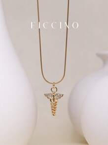 FICCINO 神话水星权杖吊坠，镀金镶嵌立方氧化锆，钛钢镀金蛇形链项链，百搭日常佩戴项链，节日和周年纪念日礼盒包装 - 110n - 查看 6