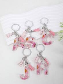 Boho 1pc Ladies' Crystal Drop Jelly, Glittering Alphabet Detail Tassel Keychain - Pink - View 2