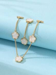 1pc Metal Clover Flower Bracelet & 1pc Necklace Set, Sweet & Lucky - White - View 2