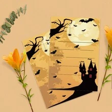 10pcs Halloween Party Bat-shaped Invitation Cards For Halloween Dinner - Yellow - View 2
