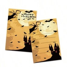 10pcs Halloween Party Bat-shaped Invitation Cards For Halloween Dinner - Yellow - View 3