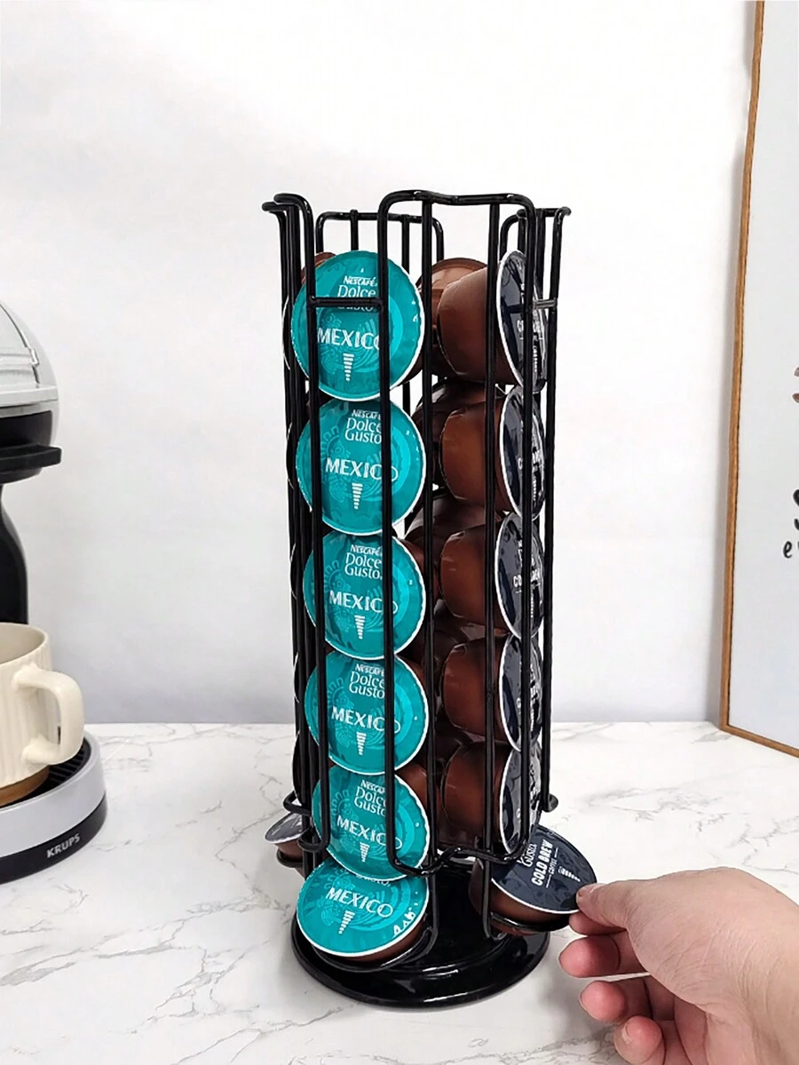 1pc Coffee Capsule Holder With 24 Slots And Rotatable Base - Black - View 1