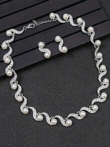 3PCS Set Pearl Jewelry Necklace Earrings Suit, European And American Popular Style, Suitable For Banquets, Parties, Vacations - Best Gift For Girlfriend, Wife, Best Friend