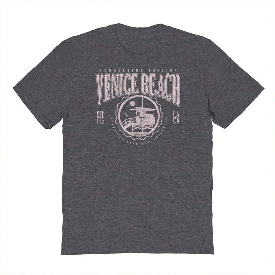 Nearly There Summertime Venice Venice Beach Beach Sunshina Sand Amusement Los Angeles California Graphic Dark Heather Unisex Cotton Short-Sleeve T-Shirt - Xám - Xem 1