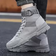 男士高幫系帶厚底運動鞋,防滑青少年和學生運動鞋,時尚戶外透氣帆布鞋,舒適休閒鞋 - 灰色 - 查看 4