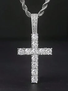 1pc Elegant Cubic Zirconia Cross Pendant Necklace, Gift For Women, Wedding Jewelry - Silver - View 2