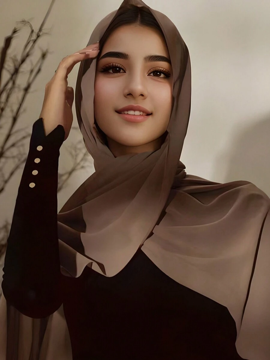 1pc Ladies'solid Color Chiffon elegance Breathable Scarf Suitable for Daily - Brown - View 1