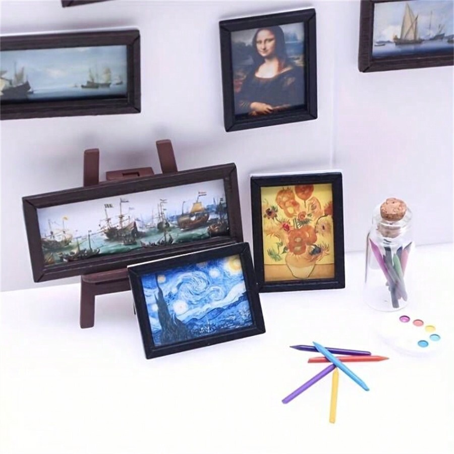 8pcs/Set Miniature Vintage Oil Painting, Wall Scene Art, Living Room