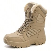Men's Thickened Slip Resistant Warm Flat High-top Short Boots, Winter Casual Outdoor Pupu Leather Mountain Climbing Boots For Training And Casual Wear - Brown - View 5