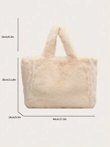 Fall/winter New Arrival Plush Handbag For Women, Large Capacity Furry Tote Bag, Fashionable Solid Shoulder Bag - Beige - View 3