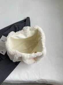 Fall/winter New Arrival Plush Handbag For Women, Large Capacity Furry Tote Bag, Fashionable Solid Shoulder Bag - Beige - View 10