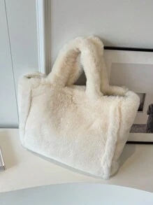 Fall/winter New Arrival Plush Handbag For Women, Large Capacity Furry Tote Bag, Fashionable Solid Shoulder Bag - Beige - View 11