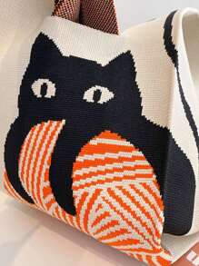 1pc Cartoon Cat Pattern Fashionable Knitted Bag - Multicolor - View 4