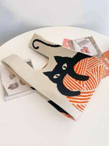 1pc Cartoon Cat Pattern Fashionable Knitted Bag - Multicolor - View 2