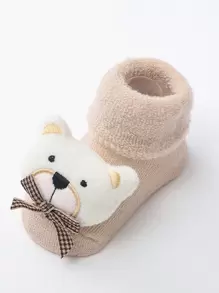 1雙嬰兒卡通熊防滑地板襪子 - 米色 - 查看 5
