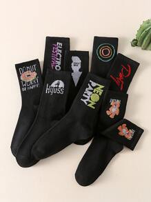 5雙/套男士透氣吸濕休閒時尚圖案中筒襪,隨機發貨 - 彩色 - 查看 1