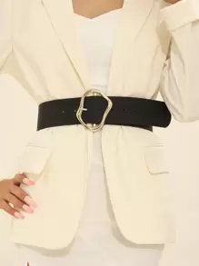 女士腰带一条，奢华优雅金色D形环扣，PU皮革材质，休闲简约风，适合搭配连衣裙、T恤、牛仔裤、外套，是日常、办公、通勤、节日送礼的时尚配饰。 - 黑色 - 查看 3