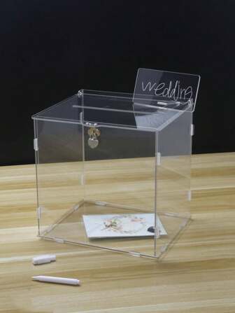 1pc Acrylic Collection Box With Lock, Clear Wedding Party Card Box, Detachable Birthday Card Case