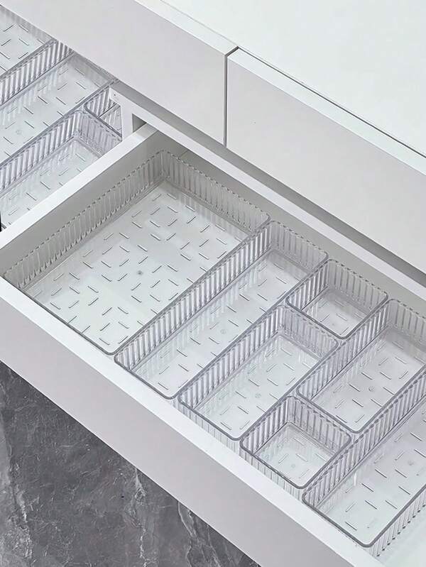 1pc Clear Plastic Drawer Organizer Set, 4 Sizes Multipurpose Organizer