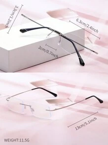 1 件装复古简约金属无框方形黑腿男女通用多功能时尚无度数眼镜，适合商务、办公室、参观、日常佩戴 - 銀色 - 查看 6