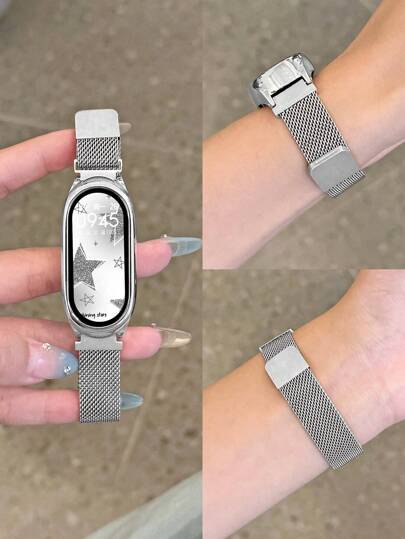 1 件不锈钢磁环表带和保护壳适用于 Mi Band 9/8/7/6/5/4/3、Mi Band 8/9 Active、Redmi Band 2，带 NFC