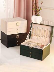 1pc High-end Green Jewelry Box, Large Capacity Organizer For Necklace, Earrings, Bracelets, Rings, And Other Delicate Accessories, Suitable For Storing Gold Jewelry - Dark Green - View 7