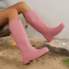 Fashionable Women's Mid-calf Rain Boots, Waterproof Rubber Shoes For Outdoor Work And Water Activities, European And American Style - Baby Pink - View 4