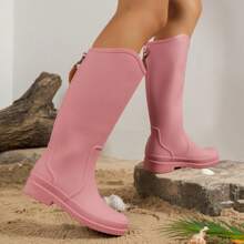 Fashionable Women's Mid-calf Rain Boots, Waterproof Rubber Shoes For Outdoor Work And Water Activities, European And American Style - Baby Pink - View 1