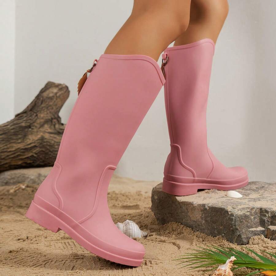 Fashionable Women's Mid-calf Rain Boots, Waterproof Rubber Shoes For Outdoor Work And Water Activities, European And American Style - Baby Pink - View 1