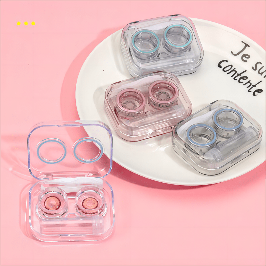 Contact Lens Case Set Of 4 In Transparent Plastic, Portable And