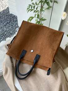 復古通勤女士大容量手提袋和肩袋 - 棕色 - 查看 7