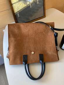 復古通勤女士大容量手提袋和肩袋 - 棕色 - 查看 4