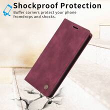 1 pieza Funda de cartera de estilo empresarial roja con ranuras para tarjetas y función de ventosa, cubierta protectora antideslizante compatible con iPhone, , y modelos Redmi - Burdeos - Ver 3
