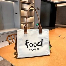 1入組女性大容量時尚帆布字母圖案單肩托特包 - 米色 - 查看 6