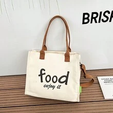 1入組女性大容量時尚帆布字母圖案單肩托特包 - 米色 - 查看 1