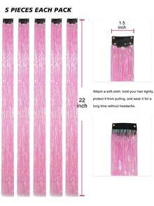 5入組夾式閃粉髮片組,耐熱閃粉夾片式髮套,為女性、女孩和兒童提供精靈般閃亮秀髮,時尚節日禮物和華麗髮飾