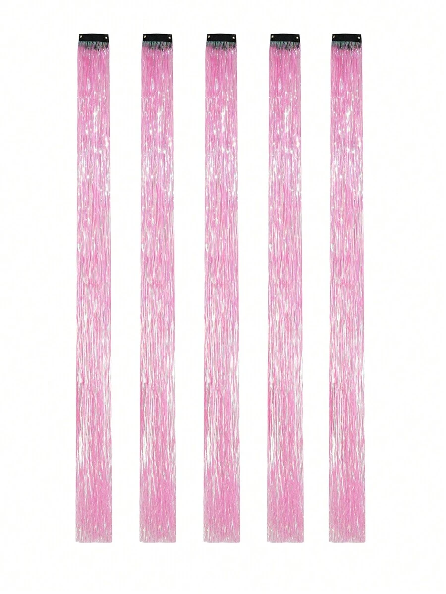 5入組夾式閃粉髮片組,耐熱閃粉夾片式髮套,為女性、女孩和兒童提供精靈般閃亮秀髮,時尚節日禮物和華麗髮飾