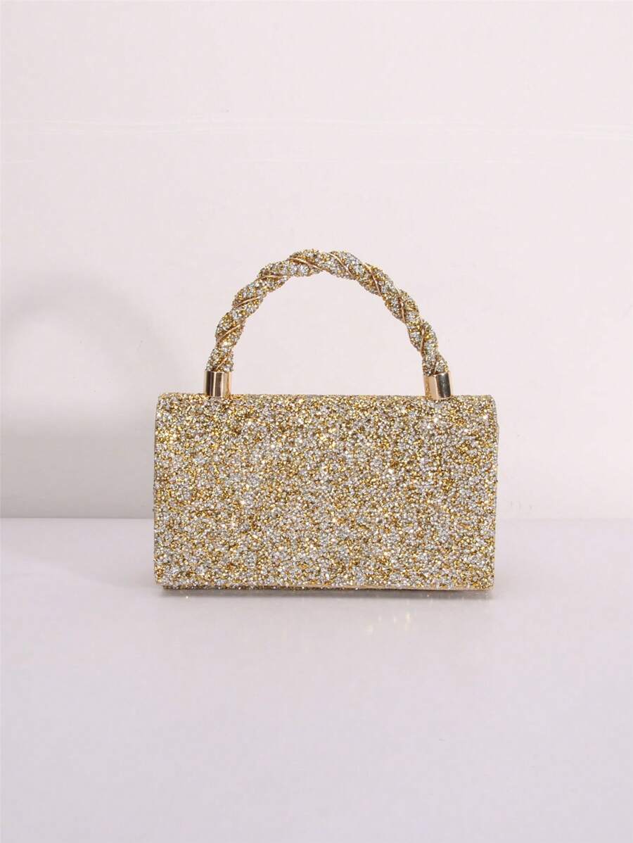 Glitter Bling,Shiny Glamorous,Elegant,Exquisite Fashionable Exquisite Rhinestone Decor Clutch Bag Dinner Bag,Evening Bag For Party Girl,Woman,For Female Perfect For Party,Wedding,Prom,Dinner/Banquet,Best Gift For Women - Gold - View 1