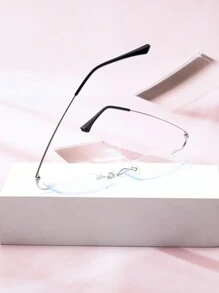 1 件装复古简约金属无框方形黑腿男女通用多功能时尚无度数眼镜，适合商务、办公室、参观、日常佩戴 - 銀色 - 查看 5