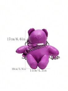 超火爆个性化小熊手机包红色娃娃链条斜挎包，Y2K风格链条可拆卸，新颖婚礼套装，设计师斜挎钱包，新颖钱包，情人节婚礼，节日 - 紫色 - 查看 4