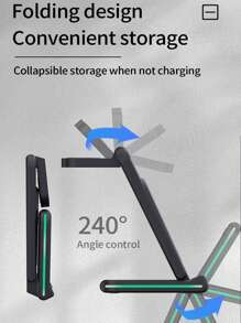 1入組黑色15w 5合1可摺疊式無線充電支架,帶夜燈、雙線圈可攜式手機充電座 - 黑色 - 查看 2