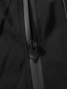 男士户外防风夹克，运动夹克，带拉链口袋的防风外套 - 黑色 - 查看 8